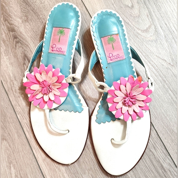 Lilly Pulitzer Shoes - Lilly Pulitzer White and Pink Floral Sandals